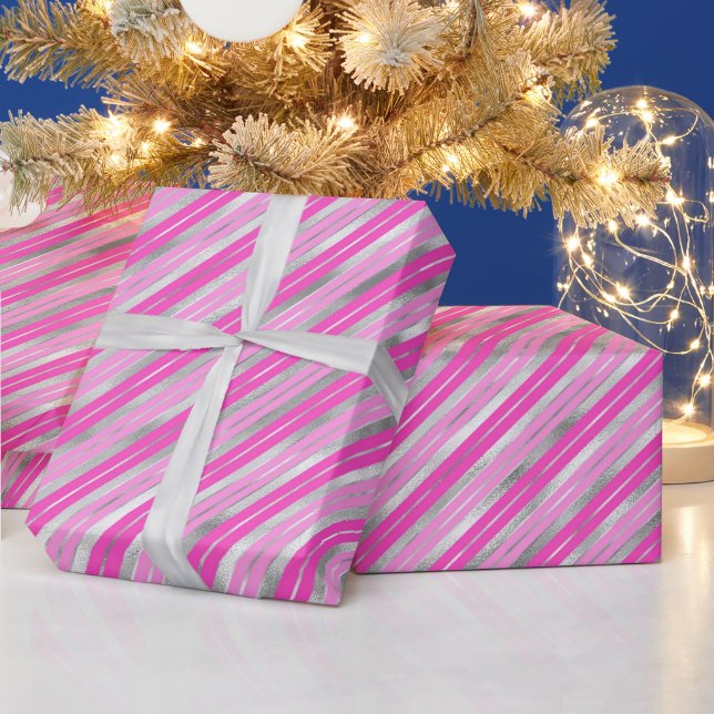 Warme Rosa und Silberstreifen Geschenkpapier (Feiertage)