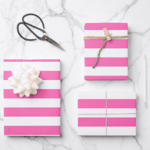 Warme Rosa und weiße Streifen Geschenkpapier Set