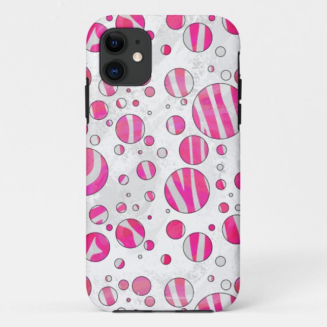 Warme rosa und weiße Zebra-Polka-Punkte Case-Mate iPhone Hülle (Rückseite)