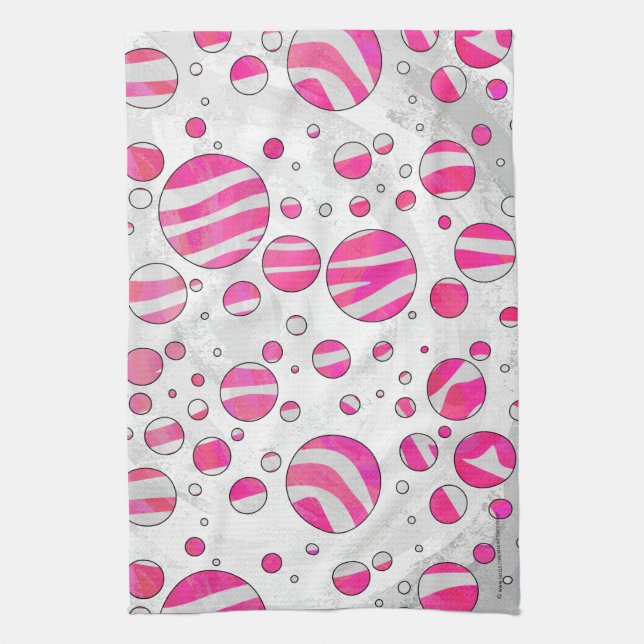Warme rosa und weiße Zebra-Polka-Punkte Küchentuch (Vertikal)