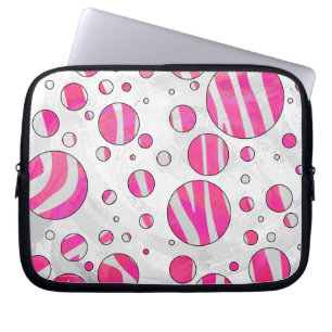 Warme rosa und weiße Zebra-Polka-Punkte Laptopschutzhülle