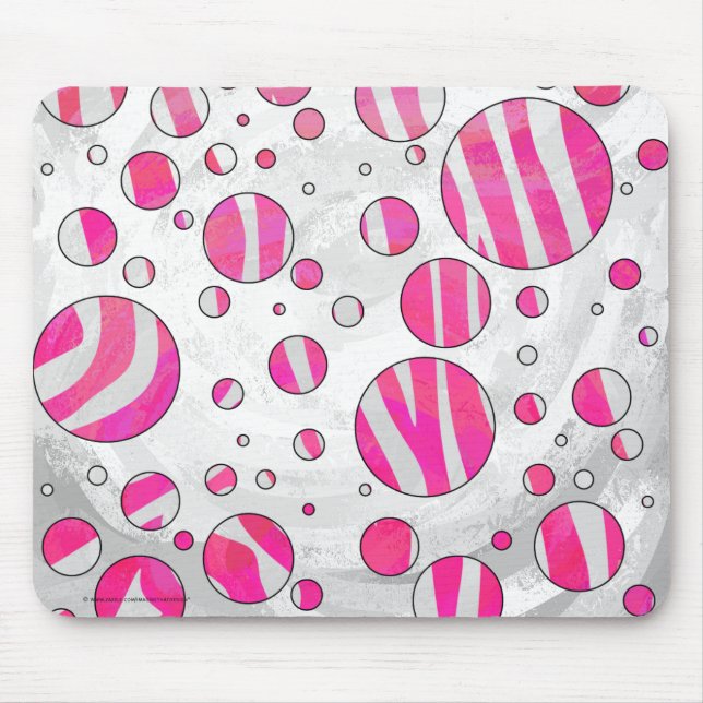 Warme rosa und weiße Zebra-Polka-Punkte Mousepad (Vorne)