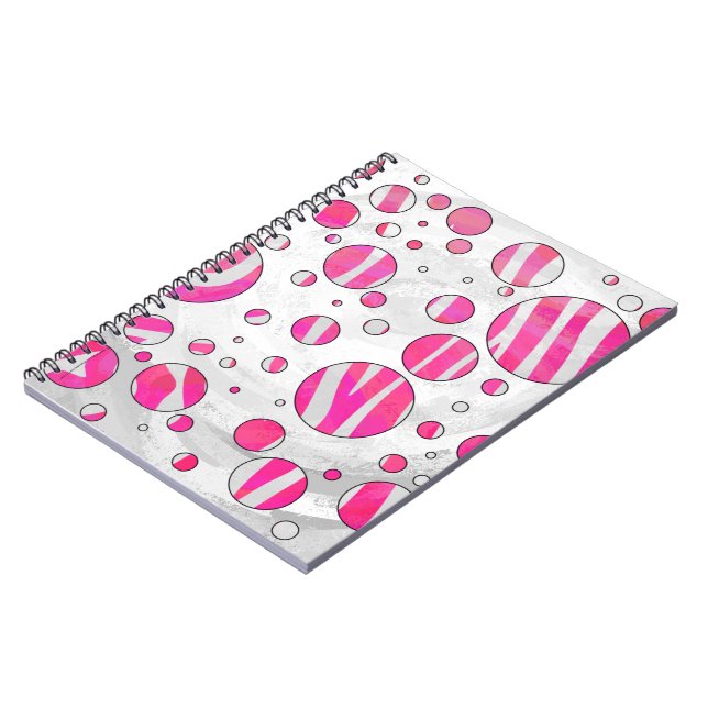 Warme rosa und weiße Zebra-Polka-Punkte Notizblock (Linke Seite)