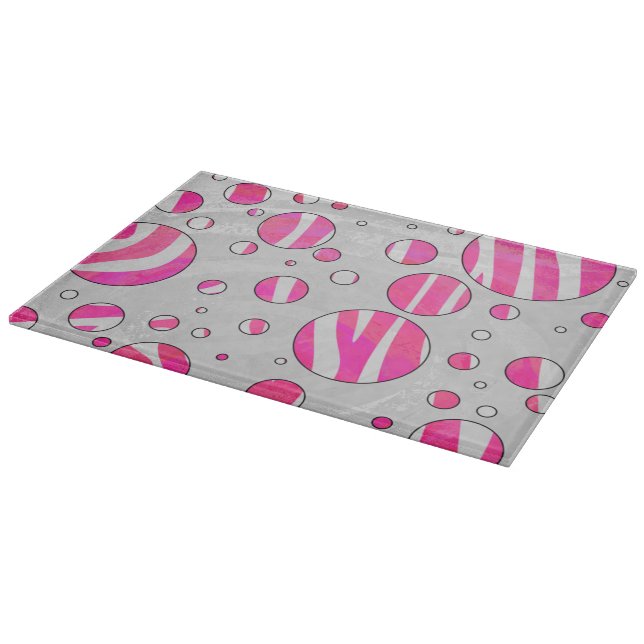 Warme rosa und weiße Zebra-Polka-Punkte Schneidebrett (Ecke)