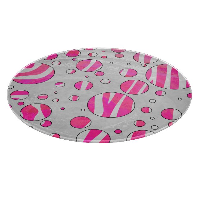 Warme rosa und weiße Zebra-Polka-Punkte Schneidebrett (Ecke)