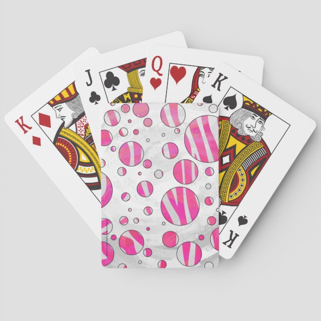 Warme rosa und weiße Zebra-Polka-Punkte Spielkarten (Rückseite)