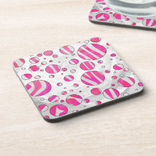 Warme rosa und weiße Zebra-Polka-Punkte Untersetzer