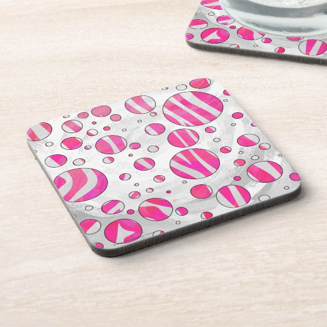 Warme rosa und weiße Zebra-Polka-Punkte Untersetzer (Linke Seite)