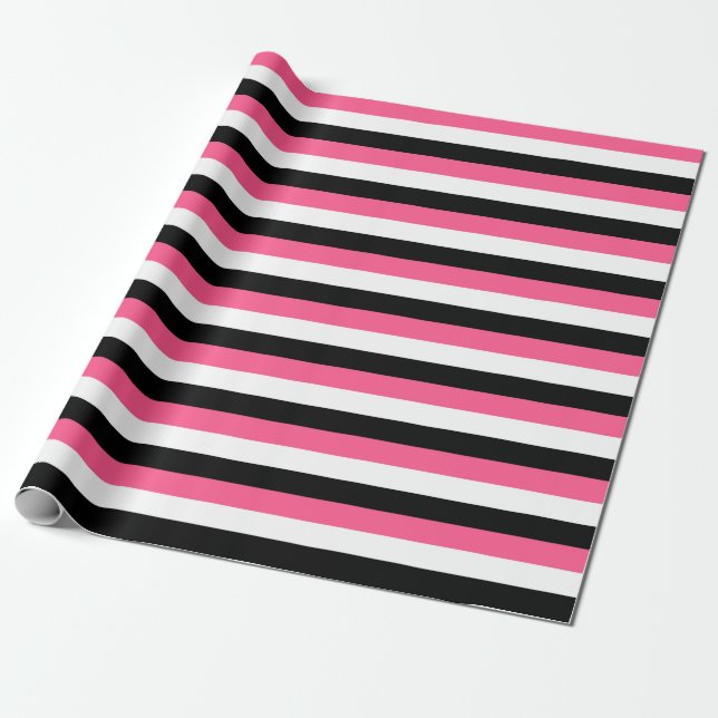 Warme rosa, weiße und schwarze Streifen Geschenkpapier (Ungerollt)