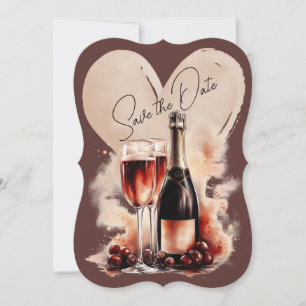 Warme rote und beige Wasserfarbe Champagnerflasche Save The Date
