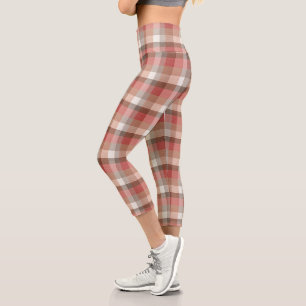 Warme rustikale Karo-Stofftextur in Koralle Capri Leggings