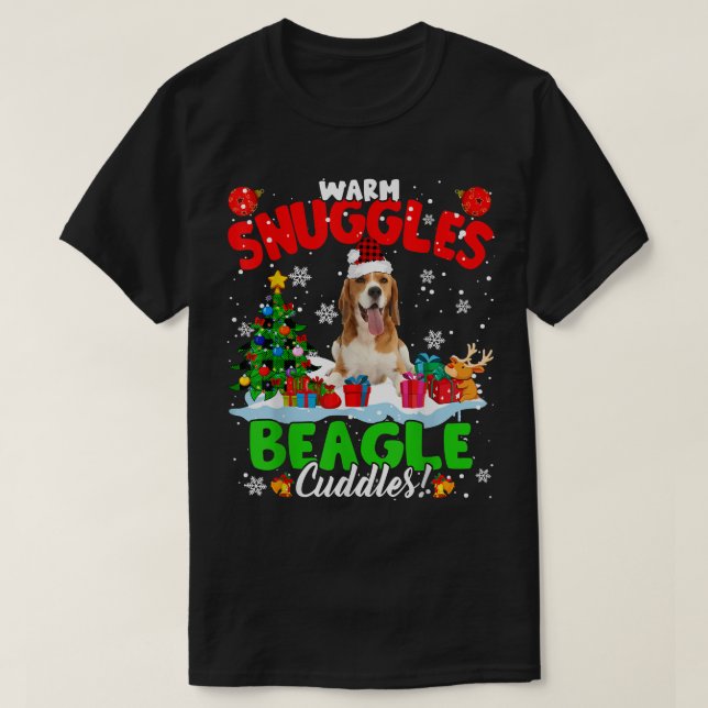 Warme Schnecken Beagle Cuddles Xmas Tree Kariert S T-Shirt (Design vorne)
