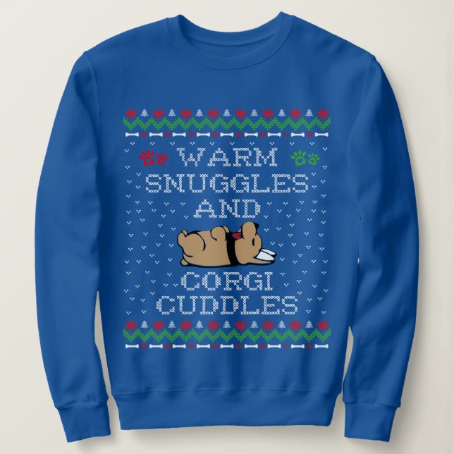 Warme Schnecken und Corgi Cuddles Ugly Sweater Sweatshirt (Design vorne)