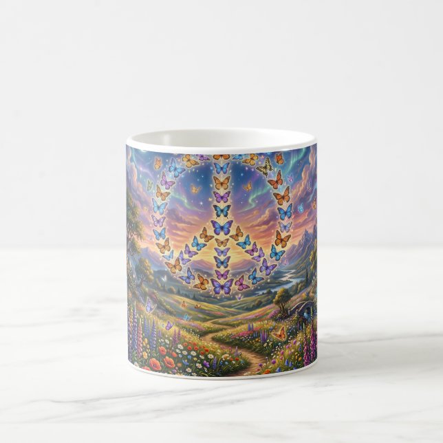 Warme schöne Farben des Friedenszeichens  Kaffeetasse (Mittel)
