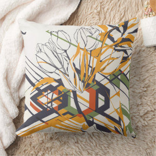 Warme Senf Geometrische Florale mit Tulpendetails Kissen