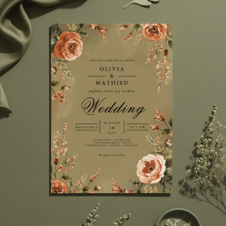 Warme Sepia Floral Arch Wedding Einladung