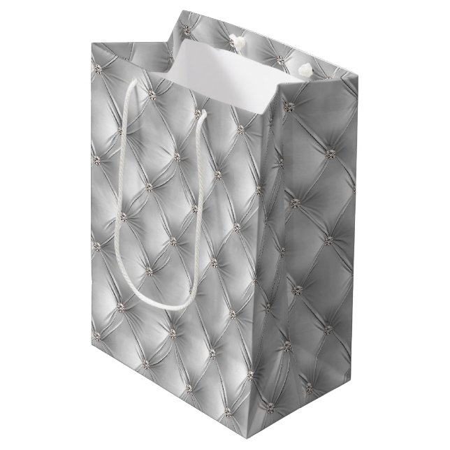 Warme Soft Gray Chic Imitate Velvet Mittlere Geschenktüte (Vorderseite Schrägansicht)