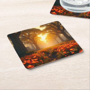 Warme Sonnenlicht Wildblumen Landschaft Natur Rechteckiger Pappuntersetzer
