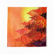 Warme Sonnenuntergang Wasserfarben Bäume