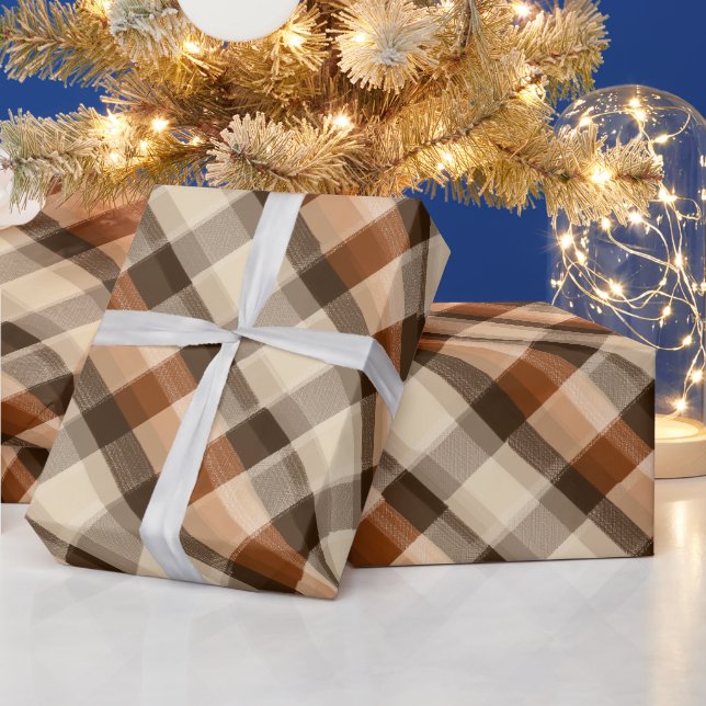 Warme Tanbraune Holzhütte Eiche Karomuster Geschenkpapier (Feiertage)