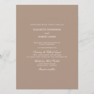 Warme Taupe Beige mit weißer Hochzeitdetails Einladung