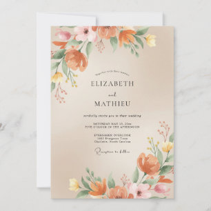 Warme Terrakotta Bemalte Blatt Hochzeit Einladung