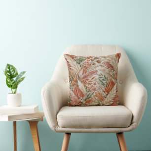 Warme Terrakotta-Boho-Botanik-Pampas-Muster Kissen