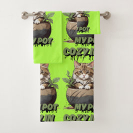 Warme Tones Kitten Pot Delight Badhandtuch Set