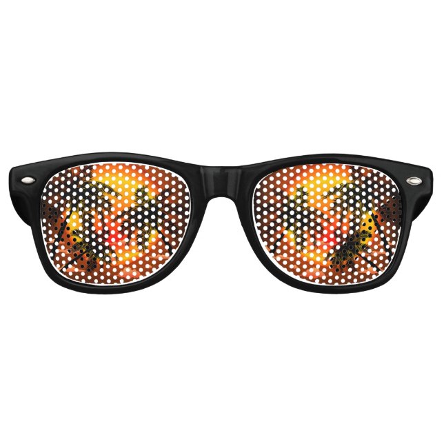 Warme topische Sonnenuntergänge und Palmen Partybrille (Vorderseite)