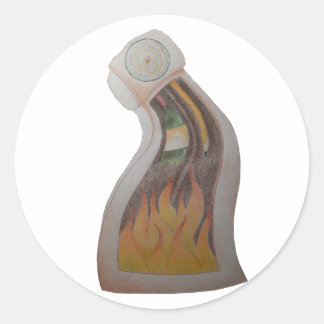 Warme Uhr am Feuer Runder Aufkleber