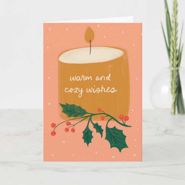 Warme und behagliche Wünsche Candle Holiday Grußka Karte (Vorderseite)