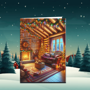 Warme und gemütliche Blockhütte und Kamin Weihnach Karte