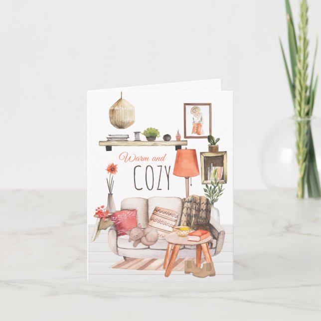 Warme und gemütliche Hygge Homely Lounge Szene Wei Karte (Vorderseite)