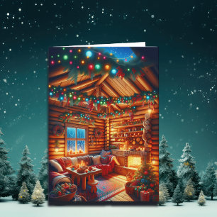 Warme und gemütliche Log-Kabine Weihnachtsgrüße Karte