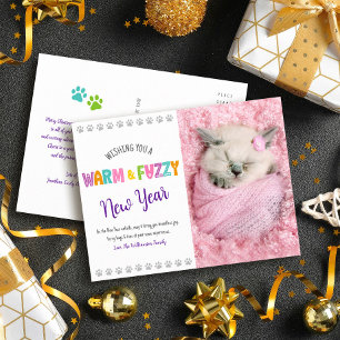 Warme und verschwommene Neujahrs Foto Typografie d Feiertagspostkarte