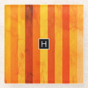 Warme verwitterte orange rote Streifen Monogramm Glasuntersetzer