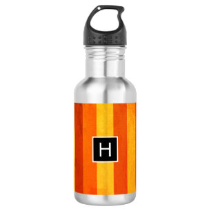 Warme verwitterte orange rote Streifen Monogramm Trinkflasche