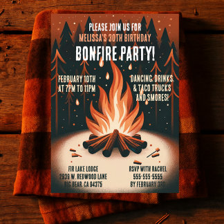 Warme Wald Holzfeuer Party Einladung