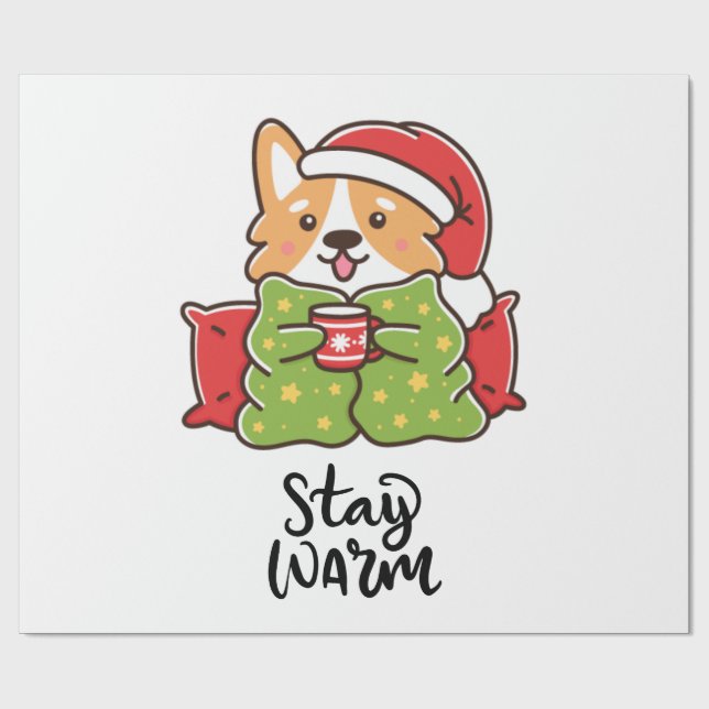 Warme Weihnachten Corgi Weihnachtsmannmütze Holida Geschenkpapier (Flach)