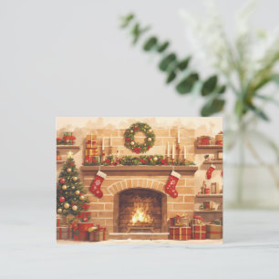 Warme Weihnachts-Kaminszene Feiertagspostkarte