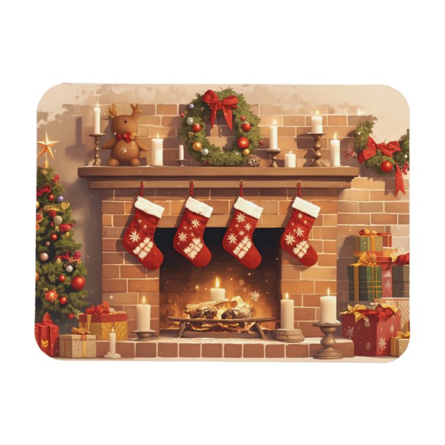 Warme Weihnachts-Kaminszene Magnet (Horizontal)