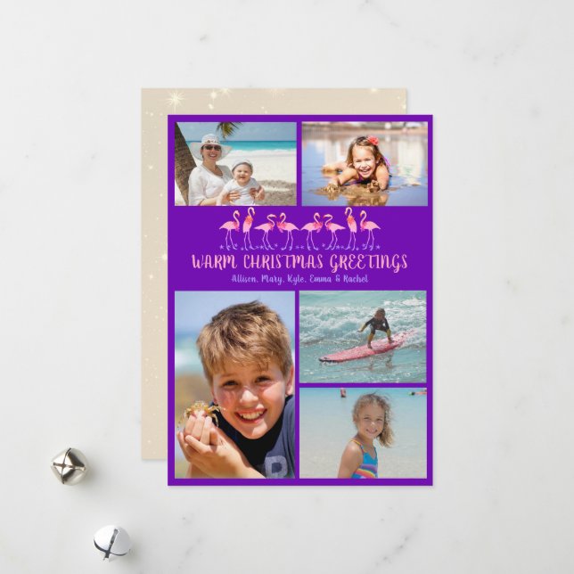 Warme Weihnachtsgrüße Flamingos Foto Collage Feiertagskarte (Vorderseite/Rückseite Beispiel)