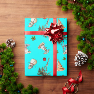 Warme Weihnachtspalmen Bäume Snowmen Aqua Geschenkpapier