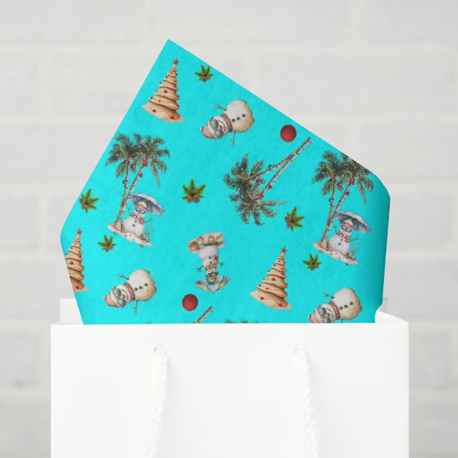 Warme Weihnachtspalmen Bäume Snowmen Aqua Seidenpapier (Geschenk Tasche)