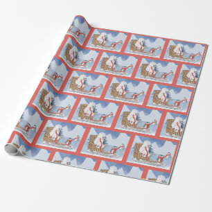 Warme Wintergrüße Eisbär strickt roten Schal Geschenkpapier