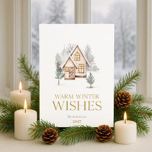 Warme Winterwünsche Cottage-Weihnachtskarte  Feiertagskarte