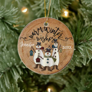 Warme Winterwünsche - Schneemänner Keramik Ornament