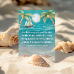 Warme Wonderland Tropical Beach Weihnachten<br><div class="desc">Die Weihnachtskarte zum Thema Tropical bietet einen sonnigen Strand mit Muscheln und glitzerndem Sand, Palmen und ein Schiff, das im Meer segelt. Die Texte sind zum Ton "Winter Wonderland", aber mit einer tropischen Drehung, die sagt: "Seashells Ring, hören Sie zu? — Am Strand glitzert Sand — Ein schöner Anblick, wir...</div>