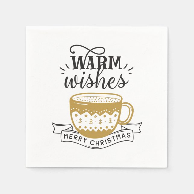 Warme Wünsche Cup heißer Kaffee Cocoa Xmas Gold Sc Serviette (Vorderseite)