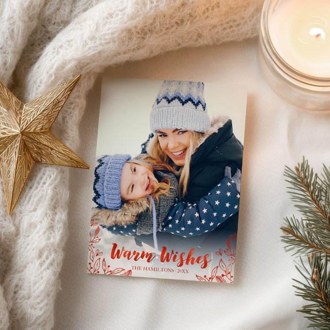 Warme Wünsche Foliage Red Script Foto Weihnachten Postkarte (Von Creator hochgeladen)